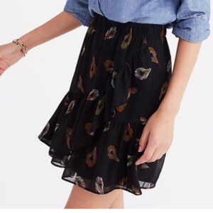 Madewell Black Skirt with Peacock Feather Print
